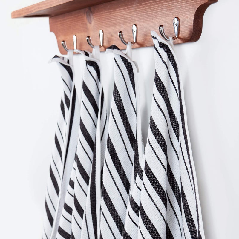 COTTON CRAFT Oversized Kitchen Towels - 4 Pack 100% Cotton Basketweave Tea Dish Towels - Absorbent Reusable Low Lint Quick Dry - Cooking Drying Restaurant Bar Cleaning Cloth Napkin -20x30 Black Stripe - Image 5